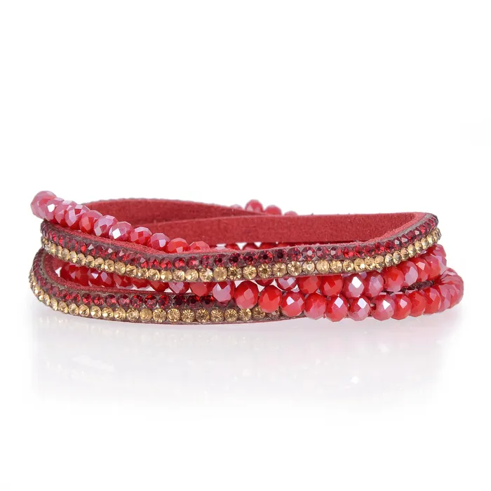 Kalifano Long Strand Diamond Red Bracelet with Magnetic Clasp Bracelets