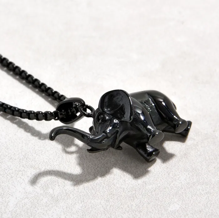 Kalifano Necklaces Black Gun Metal Elephant Steel Hearts Necklace