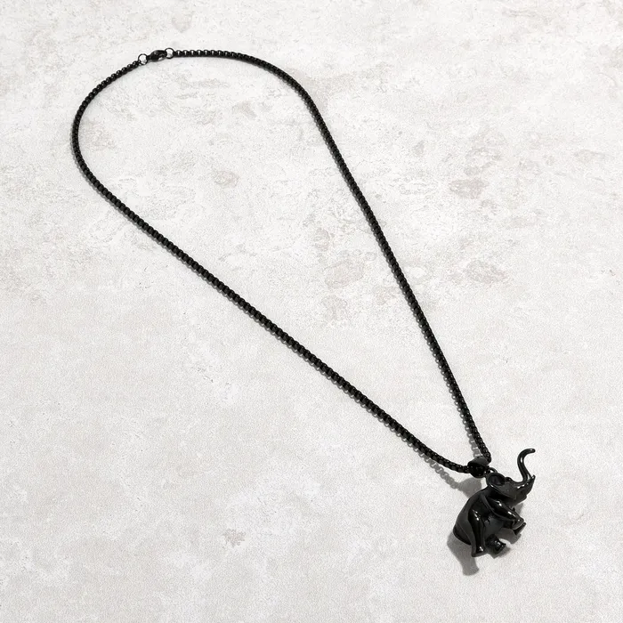 Kalifano Necklaces Black Gun Metal Elephant Steel Hearts Necklace