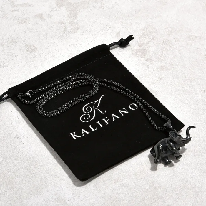 Kalifano Necklaces Black Gun Metal Elephant Steel Hearts Necklace