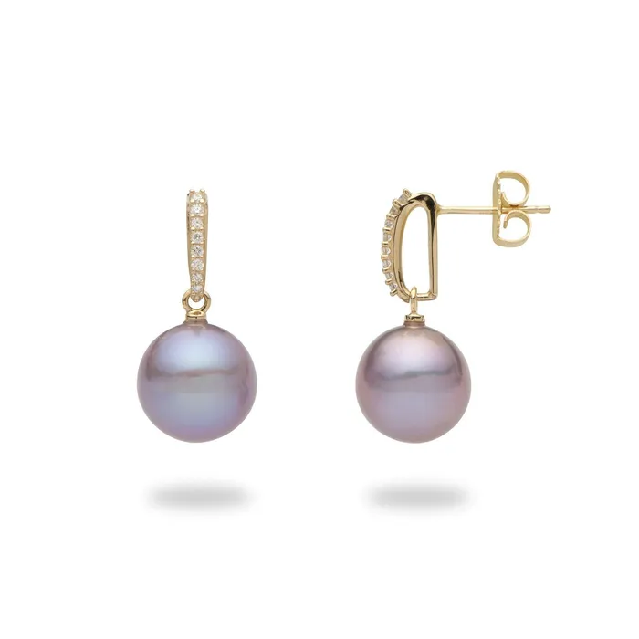 Lilac Freshwater Pearl Earrings in Gold with Diamonds 1112mm Maui Divers Jewelry Earrings Lilac Freshwater Pearl Earrings in Gold with Diamonds 1112mm Maui Divers Jewelry Earrings