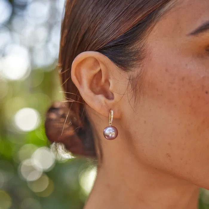Lilac Freshwater Pearl Earrings in Gold with Diamonds 1112mm Maui Divers Jewelry Earrings Lilac Freshwater Pearl Earrings in Gold with Diamonds 1112mm Maui Divers Jewelry Earrings