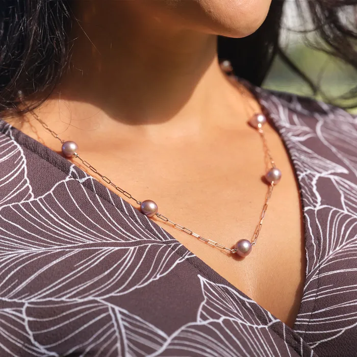 Maui Divers Jewelry Necklaces Adjustable 24 Ultraviolet Freshwater Pearl Paperclip Chain Necklace in Rose Gold