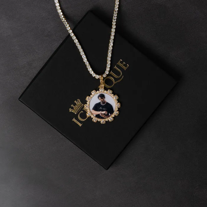 Necklaces Baguette Gear Shaped Custom Photo Pendant ICECLIQUE JEWELRY