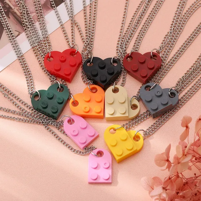 Necklaces Hidden Forever Matching Sister Building Brick Heart Necklace