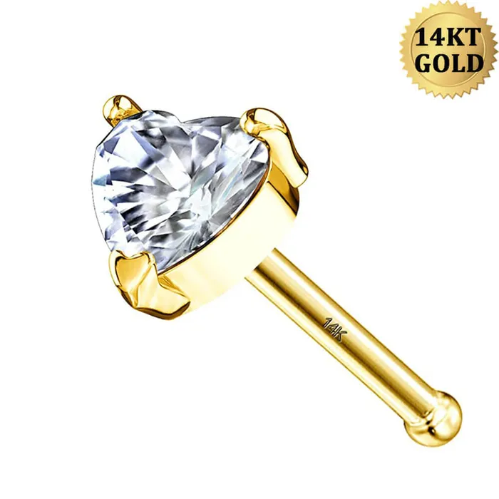 OUFER BODY JEWELRY Earrings 14K Gold 20G Heart CZ Bone Nose Stud