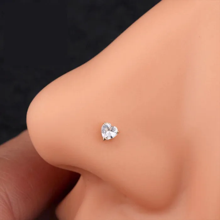 OUFER BODY JEWELRY Earrings 14K Gold 20G Heart CZ Bone Nose Stud OUFER BODY JEWELRY Earrings 14K Gold 20G Heart CZ Bone Nose Stud