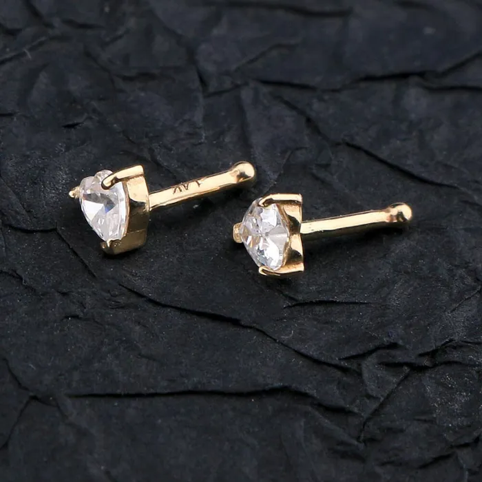 OUFER BODY JEWELRY Earrings 14K Gold 20G Heart CZ Bone Nose Stud OUFER BODY JEWELRY Earrings 14K Gold 20G Heart CZ Bone Nose Stud