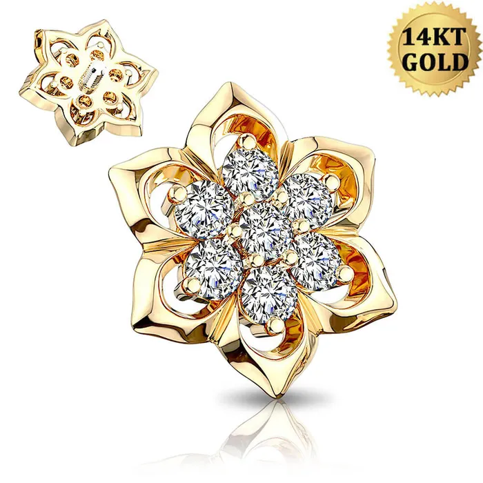 OUFER BODY JEWELRY Earrings 14K Gold CZ Flower Dermal Tops 16G Internally Threaded Dermal Jewelry OUFER BODY JEWELRY Earrings 14K Gold CZ Flower Dermal Tops 16G Internally Threaded Dermal Jewelry