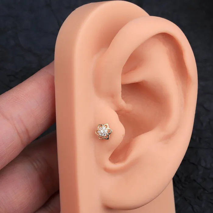 OUFER BODY JEWELRY Earrings 14K Gold CZ Flower Dermal Tops 16G Internally Threaded Dermal Jewelry OUFER BODY JEWELRY Earrings 14K Gold CZ Flower Dermal Tops 16G Internally Threaded Dermal Jewelry