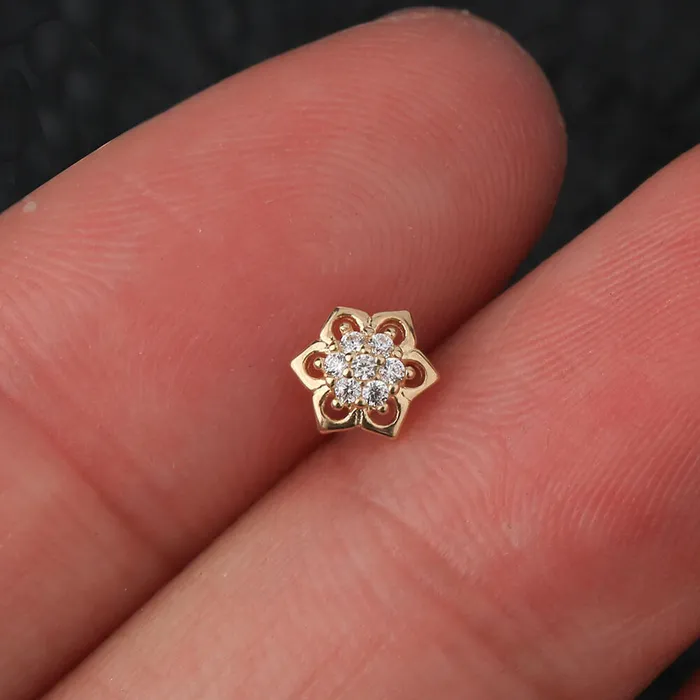 OUFER BODY JEWELRY Earrings 14K Gold CZ Flower Dermal Tops 16G Internally Threaded Dermal Jewelry OUFER BODY JEWELRY Earrings 14K Gold CZ Flower Dermal Tops 16G Internally Threaded Dermal Jewelry