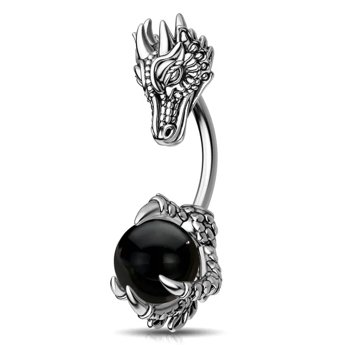 OUFER BODY JEWELRY Rings 14G Dragon Head Natural Stone Belly Ring