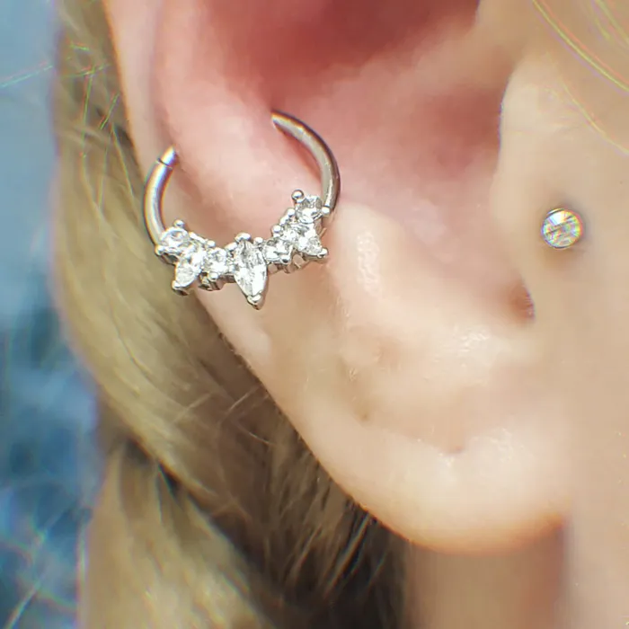 OUFER BODY JEWELRY Rings 16G Oval and Round CZ Septum and Daith Hoop Ring