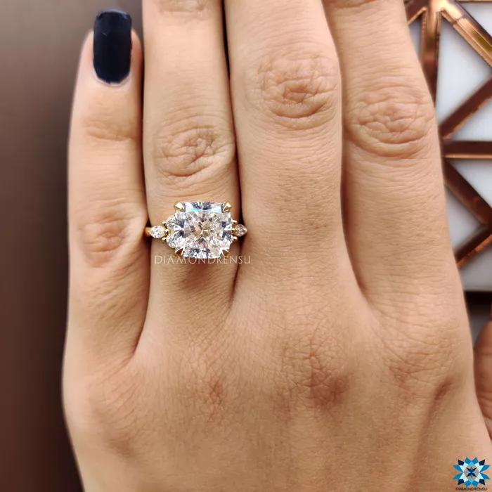 Rings Diamondrensu 489 TCW Cushion Brilliant Cut Moissanite Muse Engagement Ring Rings Diamondrensu 489 TCW Cushion Brilliant Cut Moissanite Muse Engagement Ring