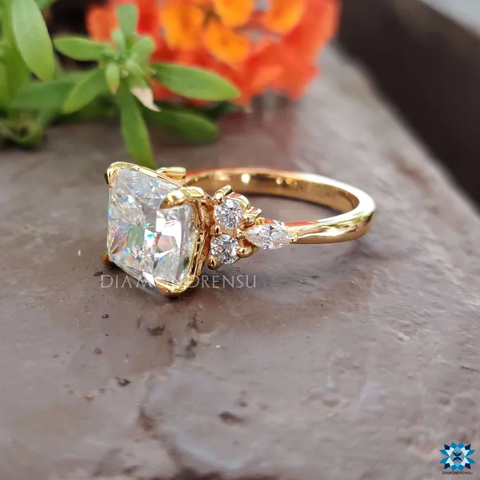 Rings Diamondrensu 489 TCW Cushion Brilliant Cut Moissanite Muse Engagement Ring Rings Diamondrensu 489 TCW Cushion Brilliant Cut Moissanite Muse Engagement Ring