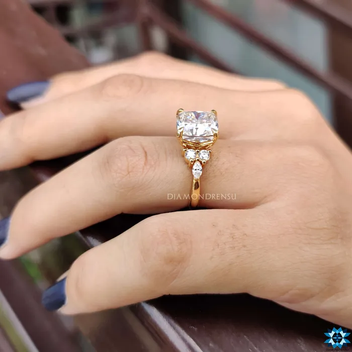 Rings Diamondrensu 489 TCW Cushion Brilliant Cut Moissanite Muse Engagement Ring Rings Diamondrensu 489 TCW Cushion Brilliant Cut Moissanite Muse Engagement Ring
