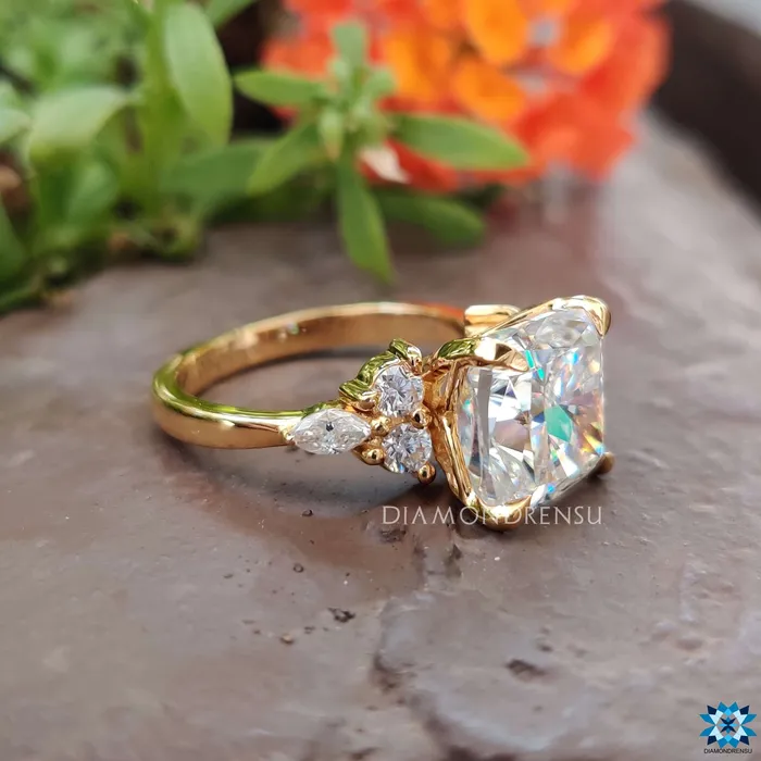 Rings Diamondrensu 489 TCW Cushion Brilliant Cut Moissanite Muse Engagement Ring Rings Diamondrensu 489 TCW Cushion Brilliant Cut Moissanite Muse Engagement Ring