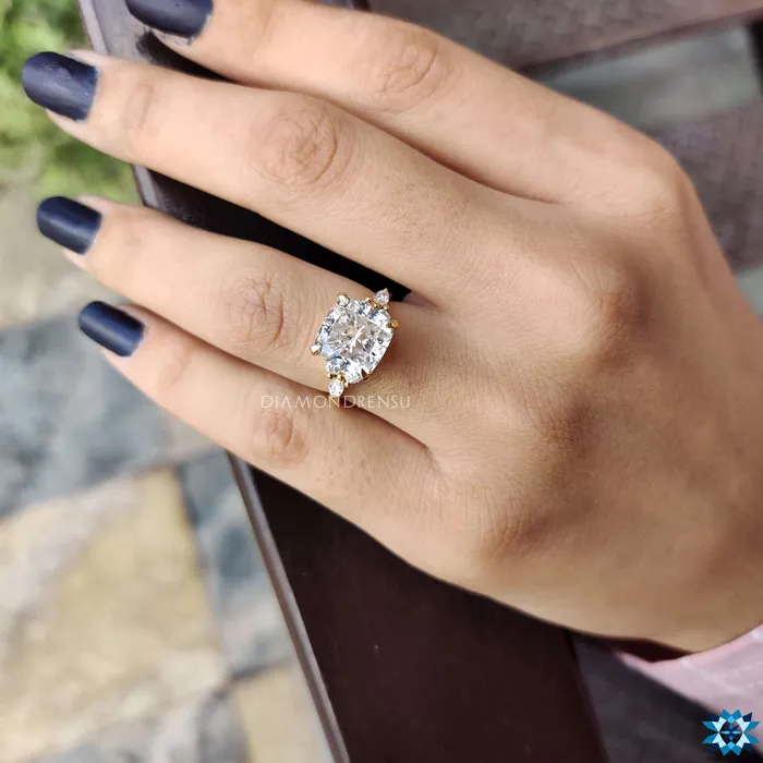 Rings Diamondrensu 489 TCW Cushion Brilliant Cut Moissanite Muse Engagement Ring Rings Diamondrensu 489 TCW Cushion Brilliant Cut Moissanite Muse Engagement Ring
