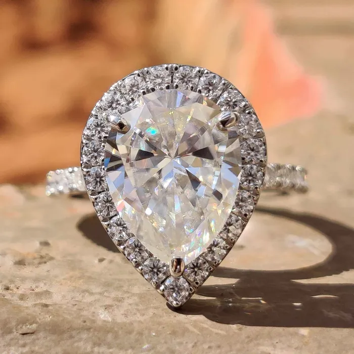 Rings Diamondrensu Amazing 204 TCW Tear Drop Hidden Halo Pave Set Moissanite Engagement Ring Rings Diamondrensu Amazing 204 TCW Tear Drop Hidden Halo Pave Set Moissanite Engagement Ring