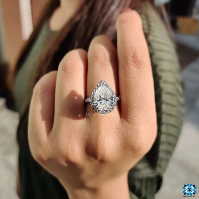 Rings Diamondrensu Amazing 204 TCW Tear Drop Hidden Halo Pave Set Moissanite Engagement Ring Rings Diamondrensu Amazing 204 TCW Tear Drop Hidden Halo Pave Set Moissanite Engagement Ring