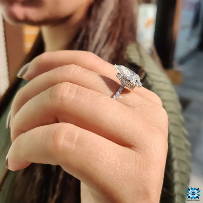 Rings Diamondrensu Amazing 204 TCW Tear Drop Hidden Halo Pave Set Moissanite Engagement Ring Rings Diamondrensu Amazing 204 TCW Tear Drop Hidden Halo Pave Set Moissanite Engagement Ring