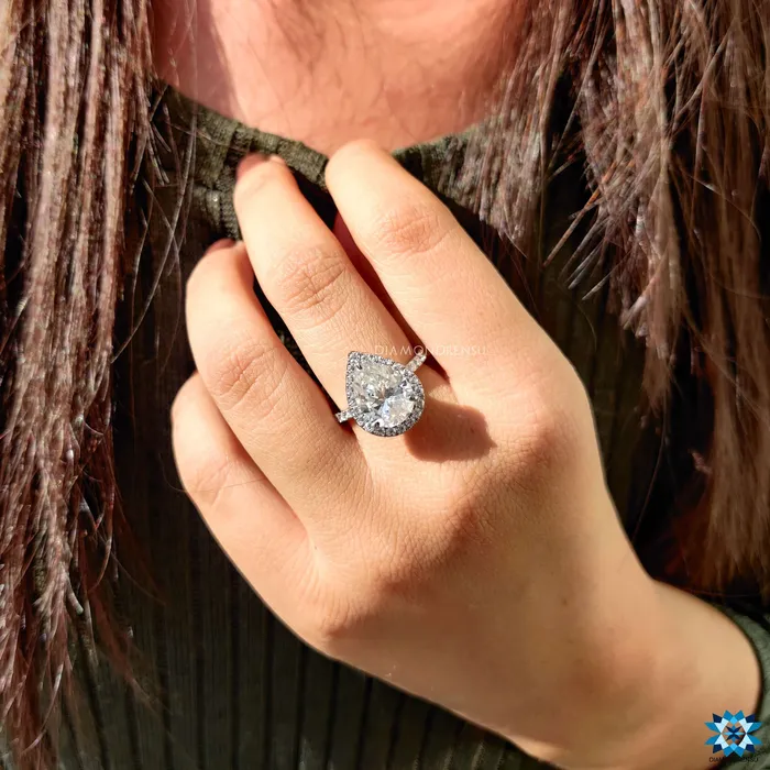 Rings Diamondrensu Amazing 204 TCW Tear Drop Hidden Halo Pave Set Moissanite Engagement Ring Rings Diamondrensu Amazing 204 TCW Tear Drop Hidden Halo Pave Set Moissanite Engagement Ring