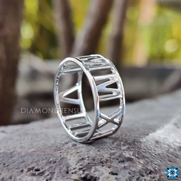 Rings Diamondrensu Personalized Roman Numeral Wedding Band ComfortFit Solid Gold Ring Rings Diamondrensu Personalized Roman Numeral Wedding Band ComfortFit Solid Gold Ring