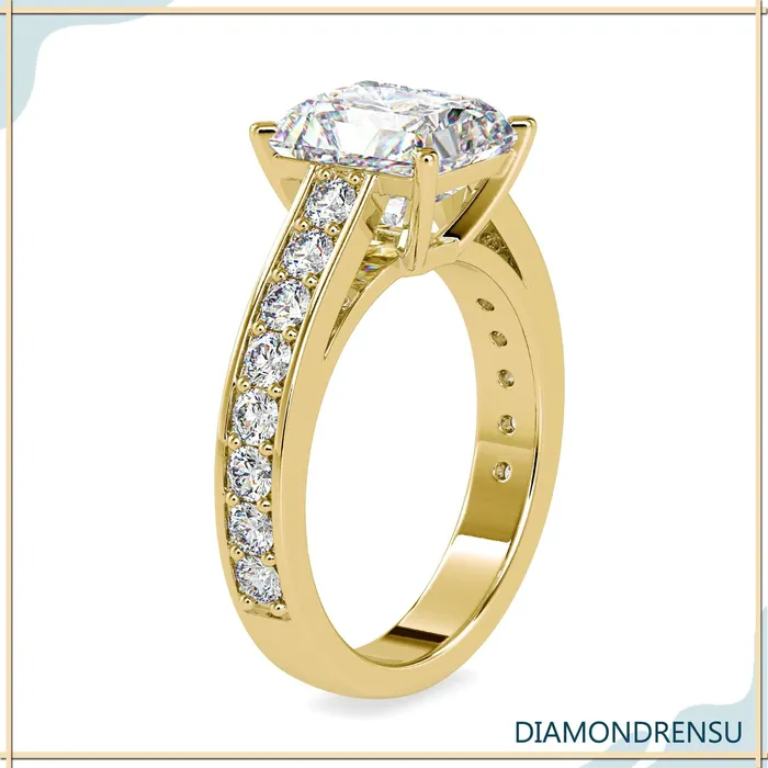 Rings Diamondrensu Radiant Cut Moissanite Ring With Pave Style
