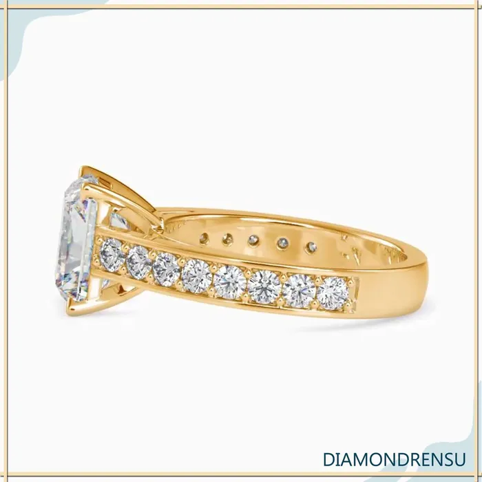 Rings Diamondrensu Radiant Cut Moissanite Ring With Pave Style