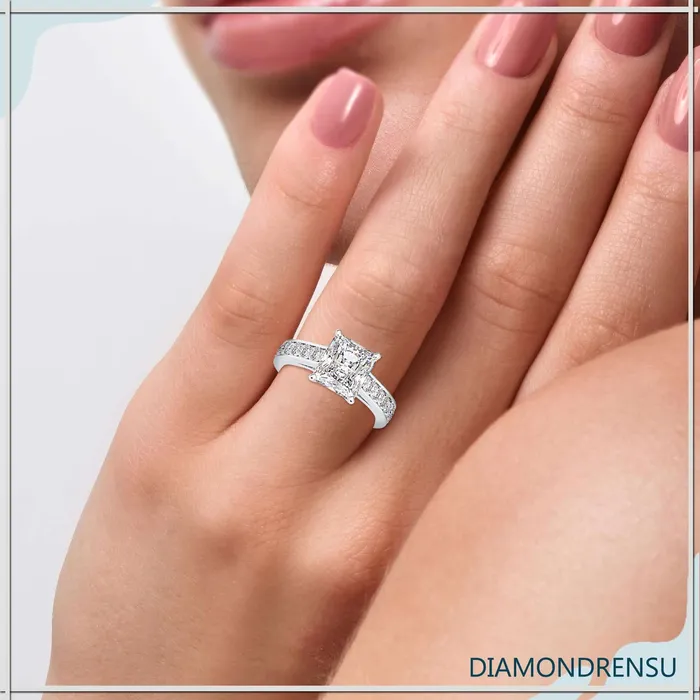 Rings Diamondrensu Radiant Cut Moissanite Ring With Pave Style