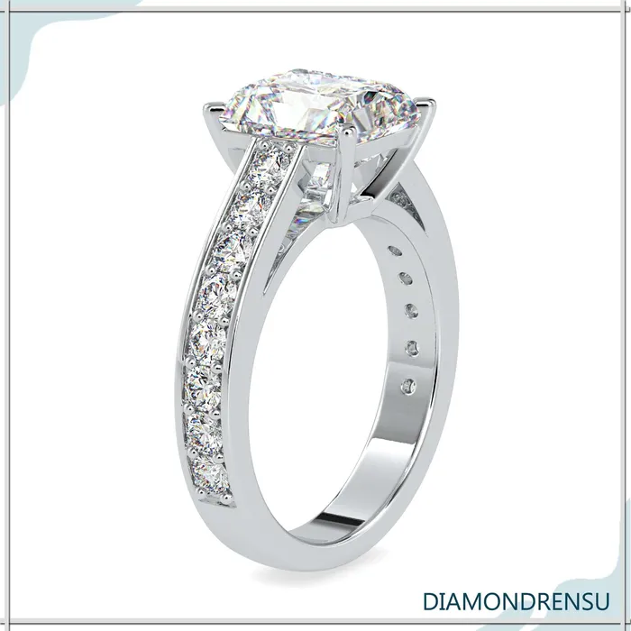 Rings Diamondrensu Radiant Cut Moissanite Ring With Pave Style