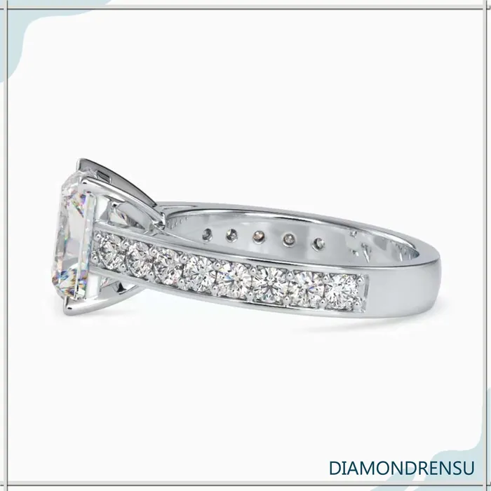 Rings Diamondrensu Radiant Cut Moissanite Ring With Pave Style