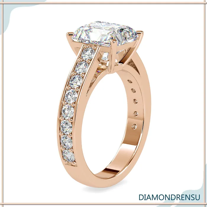Rings Diamondrensu Radiant Cut Moissanite Ring With Pave Style