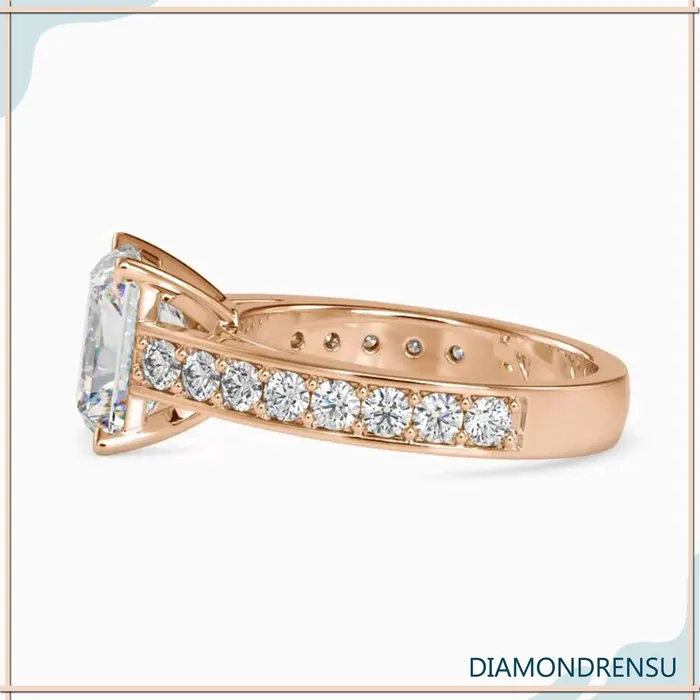 Rings Diamondrensu Radiant Cut Moissanite Ring With Pave Style