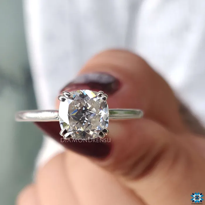 Rings Double Claw Prong 197 CT Cushion Divine Near Colorless Moissanite Solitaire Ring Diamondrensu