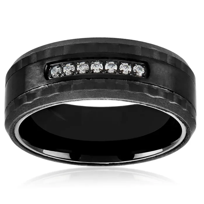 Rings Invicta Jewelry Crucible Mens Black Plated Carbon Fiber Semi Eternity Cubic Zirconia Ring