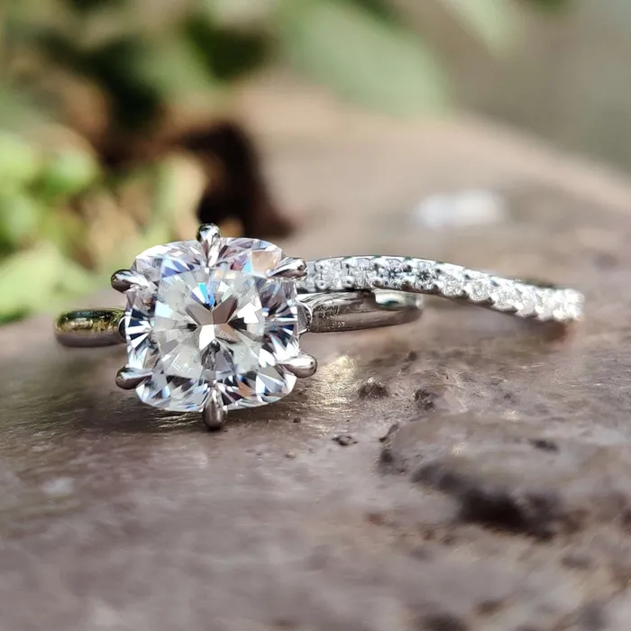 Rings Moissanite Bridal Set 234 CT Cushion Cut Moissanite Engagement Ring with Matching Curved Wedding Band Anniversary Gift for Her Diamondrensu Rings Moissanite Bridal Set 234 CT Cushion Cut Moissanite Engagement Ring with Matching Curved Wedding Band Anniversary Gift for Her Diamondrensu