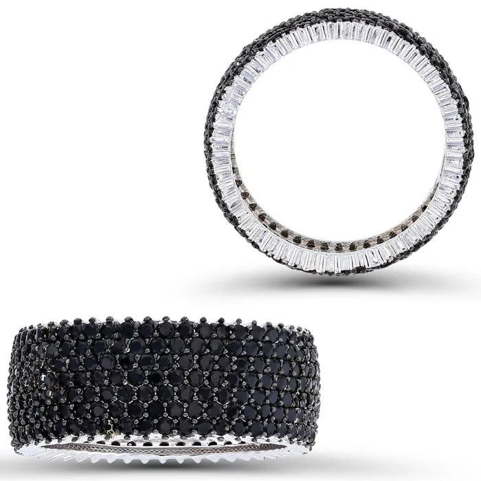 Rings Silver Sterling Silver TwoTone 7Rows Round Black Spinel Pave Milgraine Eternity Band Rings Silver Sterling Silver TwoTone 7Rows Round Black Spinel Pave Milgraine Eternity Band