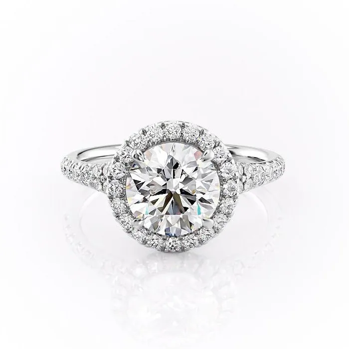 Round Cut Moissanite Engagement Ring Halo With Split Shank Flawless Moissanite Rings