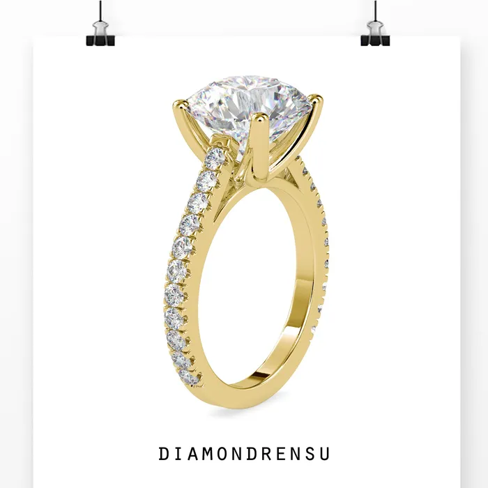 Round Diamond Engagement Ring With Cathedral Setting Diamondrensu Rings