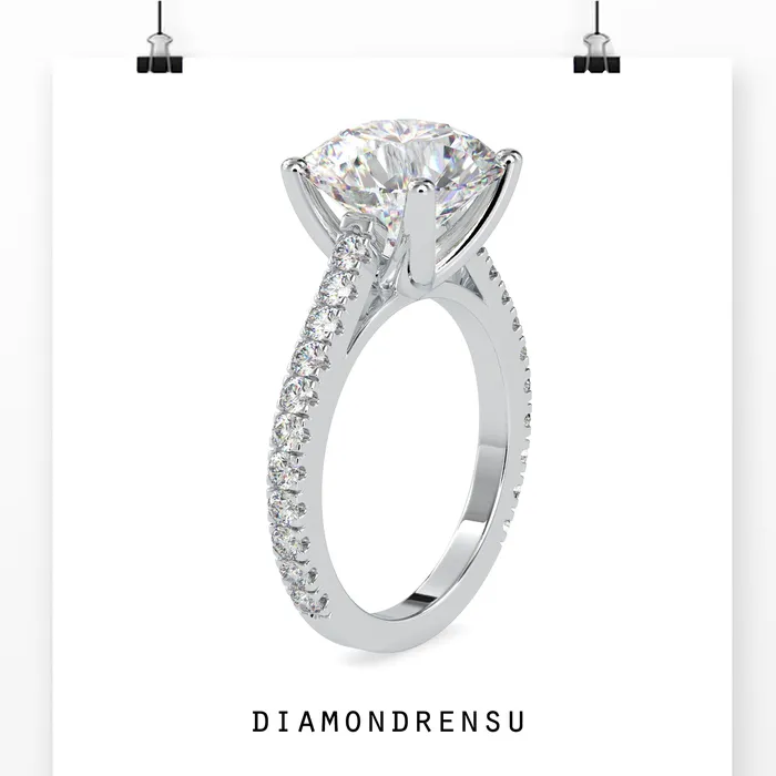 Round Diamond Engagement Ring With Cathedral Setting Diamondrensu Rings