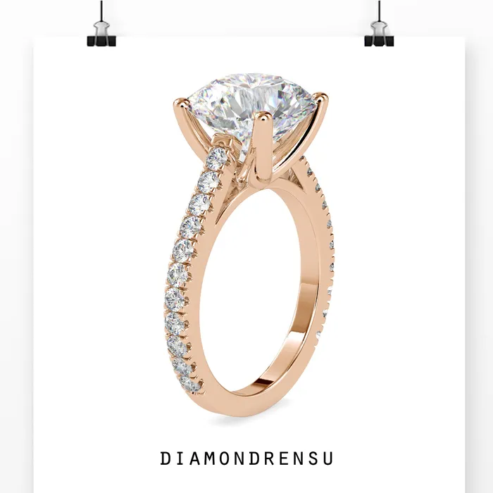 Round Diamond Engagement Ring With Cathedral Setting Diamondrensu Rings