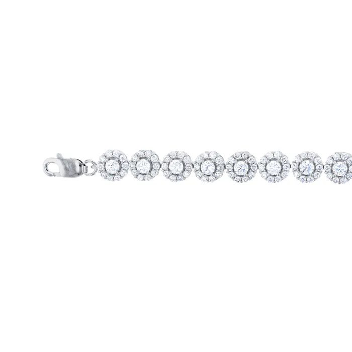 Silver Bracelets Sterling Silver Round Halo Pave Cubic Zirconia Tennis Bracelet