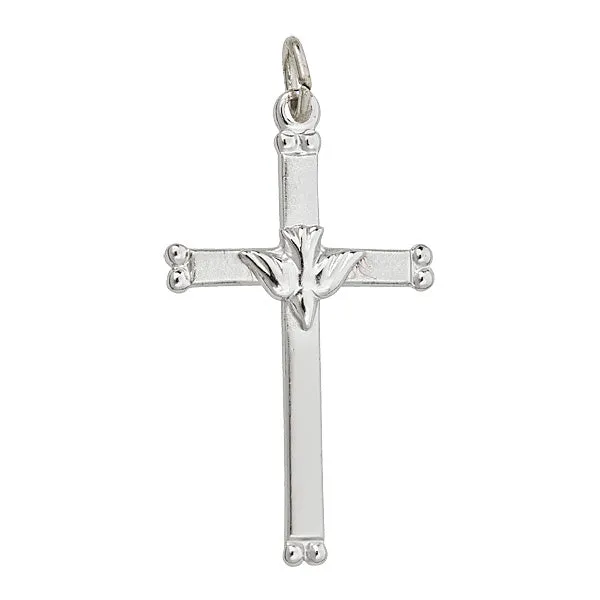 Silver Necklaces Sterling Silver Rhodium High Polished and Satin Holy Spirit Dove Cross Pendant