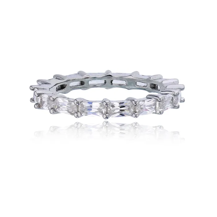 Silver Rings Sterling Silver Rhodium White Emerald Cut Cubic Zirconia Eternity Ring Silver Rings Sterling Silver Rhodium White Emerald Cut Cubic Zirconia Eternity Ring
