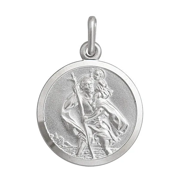 Sterling Silver 18mm Round St Christopher Medal Silver Rings