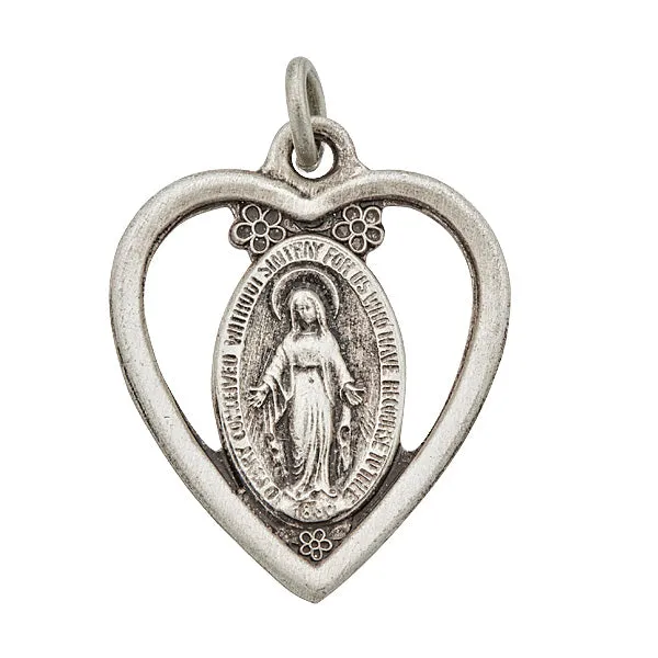 Sterling Silver Rhodium Oxidized Vintage 18x23mm Heart Virgin Mary Pendant Silver Necklaces