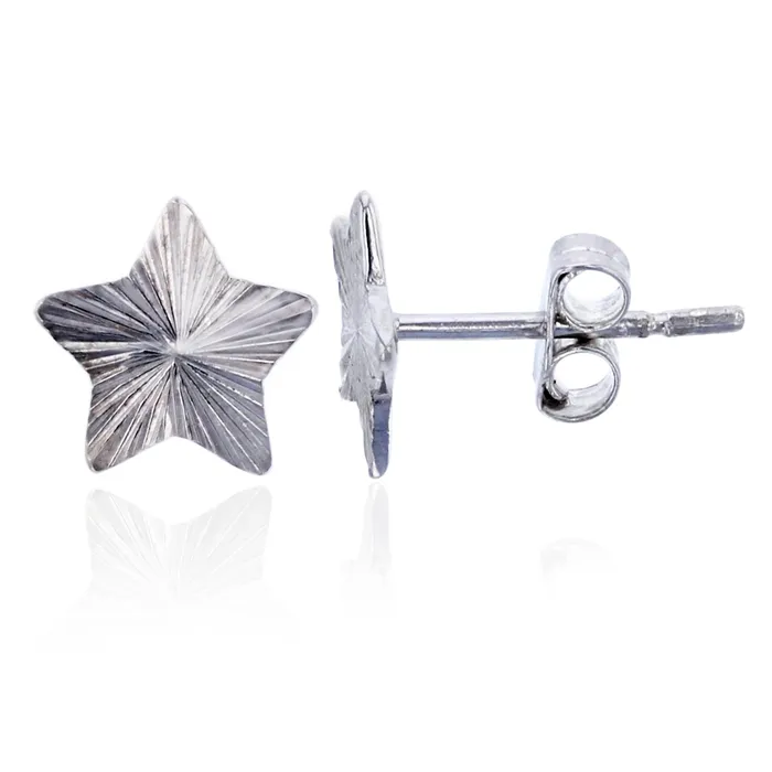 Sterling Silver Rhodium Swiss Diamond Cut 8mm Star Stud Earring Silver Earrings Sterling Silver Rhodium Swiss Diamond Cut 8mm Star Stud Earring Silver Earrings